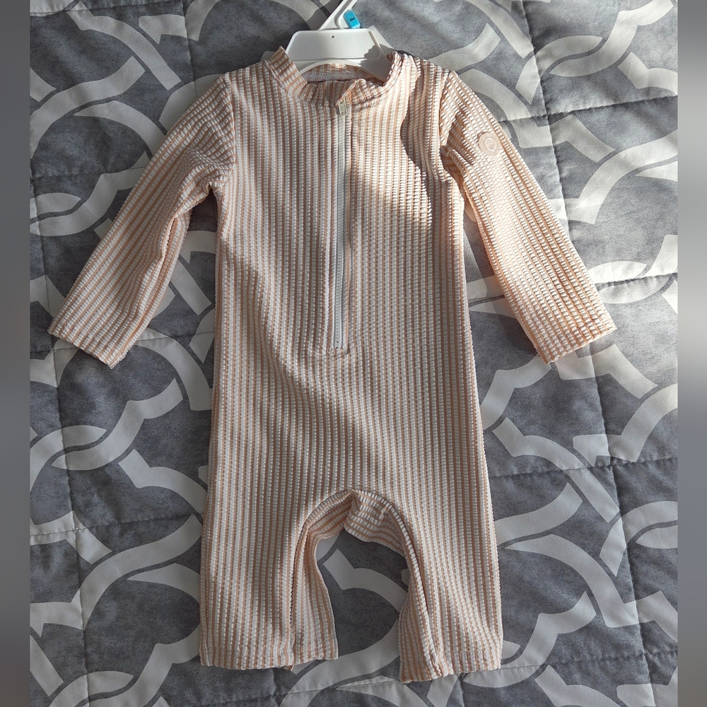 Mori Sun Safe Swim Suit In Peach Stripes